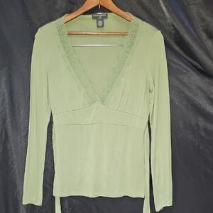 Banana Republic Green Lace V-Neck Blouse